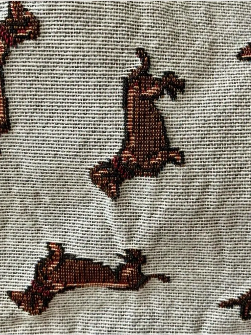 Knitted cotton Dachshund Print Tote Bag in Cream and Brown
